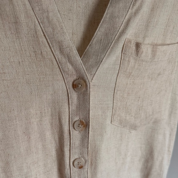 Love Notes Beige Button-Down Linen Rayon Shirt - Picture 5 of 8